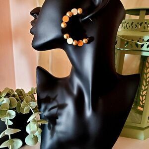 𝅺cartagena Goldtone and Wood Bead Hoop Earrings